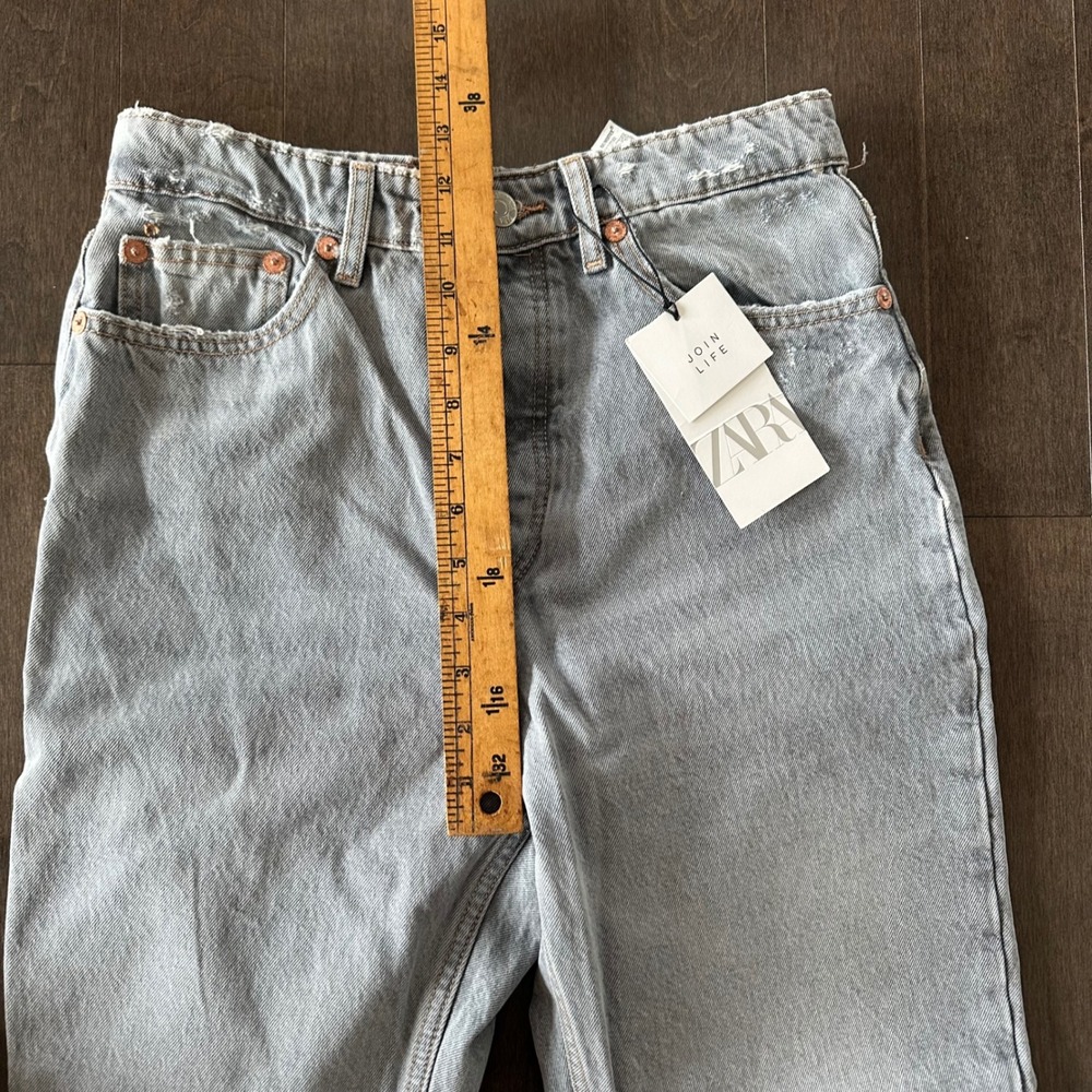 NWT Zara High Rise Straight Ankle Length Jeans Raw Hem Light Gray Wash 8 - Picture 4 of 10